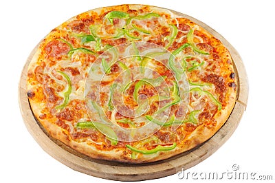 Big salami pizza Stock Photo