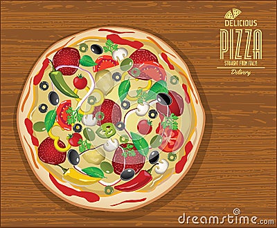 Pizza background retro vintage design illustration Cartoon Illustration