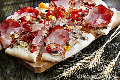Pizza baked in wood oven Stock Photo