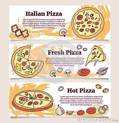 Pizza banner or flyer. Good as a template of advertisement, menu and invitation. Vector Illustration