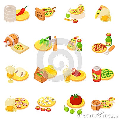 Pizza beer icons set, isometric style Vector Illustration