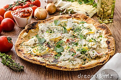 Pizza Bianco with Rosemary and Pancetta Stock Photo