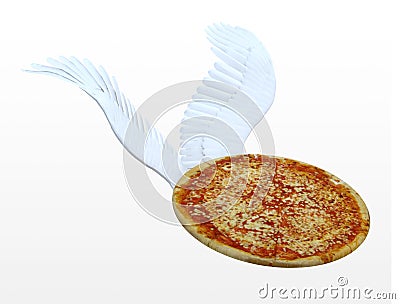 Pizza with bird wings Cartoon Illustration