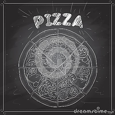 Pizza on a black board Vector Illustration