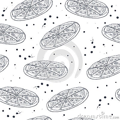 Pizza black and white seamless pattern. vector illustration Vector Illustration