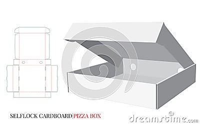 Pizza Box, Cardboard Self Lock Delivery Box. Vector with die cut / laser cut layers Vector Illustration