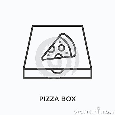 Pizza box flat line icon. Vector outline illustration of italian food box and object selection. Black thin linear Vector Illustration