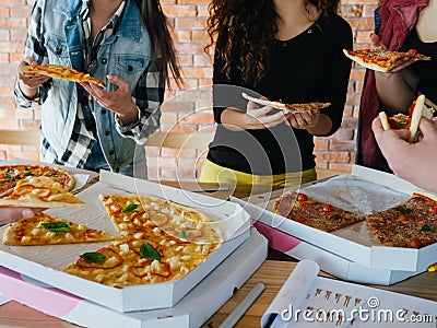 Pizza business team lunch unhealthy delicious meal Stock Photo