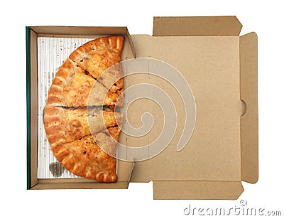 Pizza Calzone in box Stock Photo