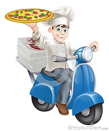 Pizza chef moped delivery Vector Illustration