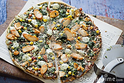 Pizza with chicken Stock Photo