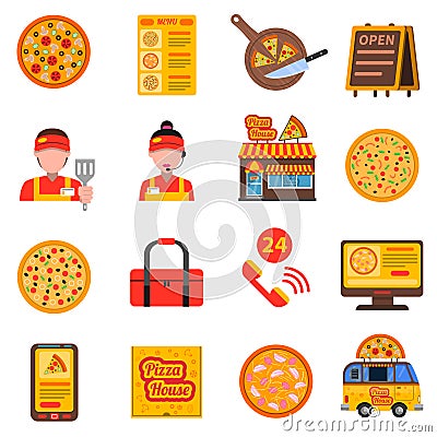 Pizza colored set Vector Illustration