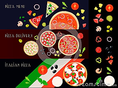 Pizza Constructor Banners Set Vector Illustration