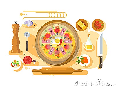 Pizza cooking design flat Vector Illustration