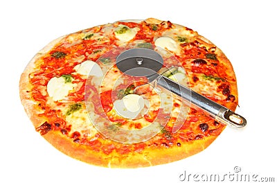 Pizza with cutter Stock Photo