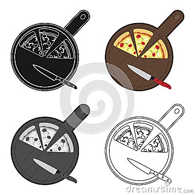 Pizza on cutting board icon in cartoon style isolated on white background. Pizza and pizzeria symbol stock vector Vector Illustration