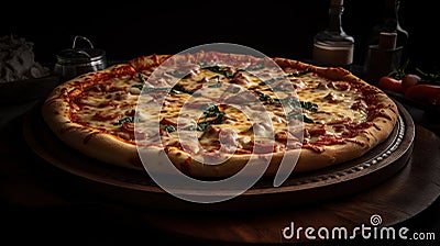 Pizza in Dark Mode, Capturing the Essence of Savory Indulgence Stock Photo