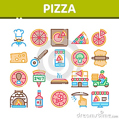 Pizza Delicious Food Collection Icons Set Vector Vector Illustration