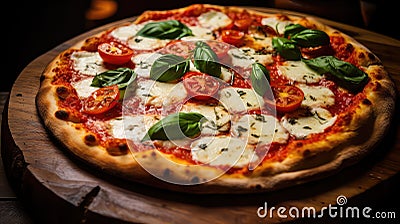 pizza delicious italian food wood Cartoon Illustration