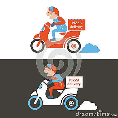 Pizza delivery guy on a scooter. Isolated vector Vector Illustration