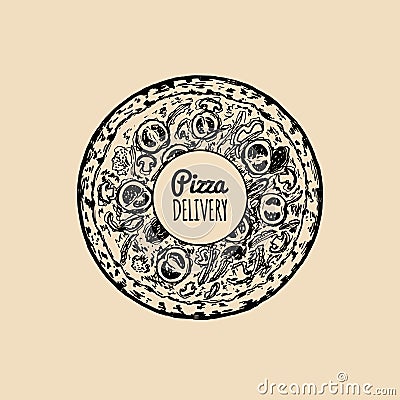 Pizza delivery logo. Vector modern pizzeria emblem, icon. Vector vintage hipster italian food label. Vector Illustration