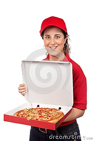 Pizza delivery woman Stock Photo