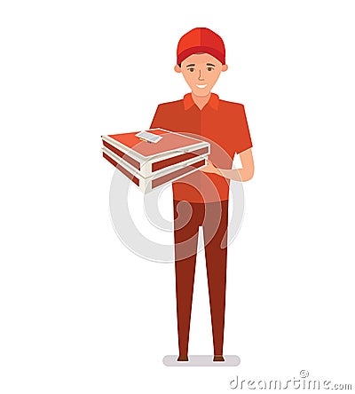 Pizza deliveryman, accepts and distributes orders in form of pizza. Vector Illustration