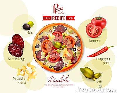 Pizza Diabola Recipe Illustration Vector Illustration