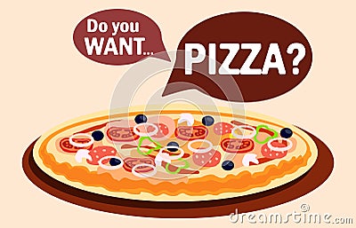 Pizza with Different Flavours Vector Web Banner Vector Illustration