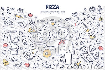 Pizza Doodle Concept Vector Illustration
