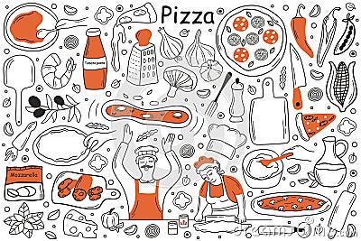 Pizza doodle set Vector Illustration