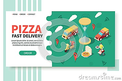 Pizza Fast Delivery Website Cartoon Illustration