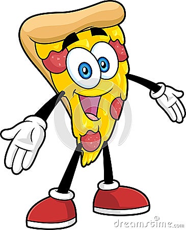 Funny Pizza Slice Cartoon Character With Open Arms For Hugging Vector Illustration
