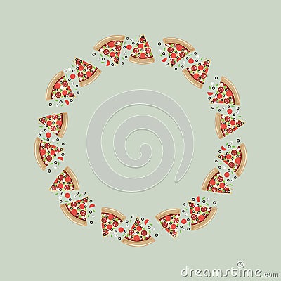 Pizza frame. Pizzeria emblem. Italian food restaurant sign Stock Photo