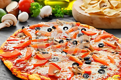 Pizza. Homemade pizza. Delicious pizza. World Pizza Day. February 9. 2024. Stock Photo