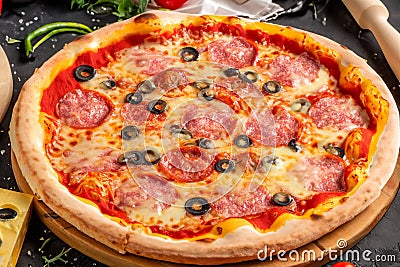 Pizza. Homemade pizza. Delicious pizza. World Pizza Day. February 9. 2024. Stock Photo