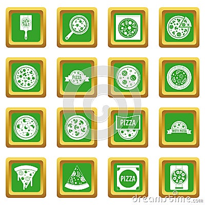 Pizza icons set green Vector Illustration