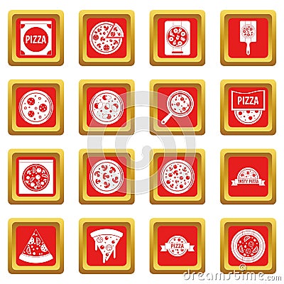 Pizza icons set red Vector Illustration