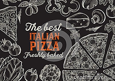 Pizza illustration for italian cuisine restaurant. Vector Illustration