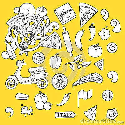 Pizza ingridients black and white design vector Vector Illustration