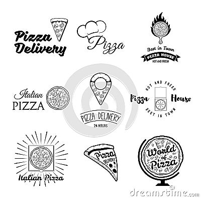 Pizza. Italian Food. Pizza. Food delivery. The Pizza Restaurant. Set of Labels and Badges Pizza. Vector Illustration Pizza. Vector Illustration