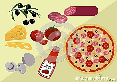 Pizza with Its Ingridients Stock Photo