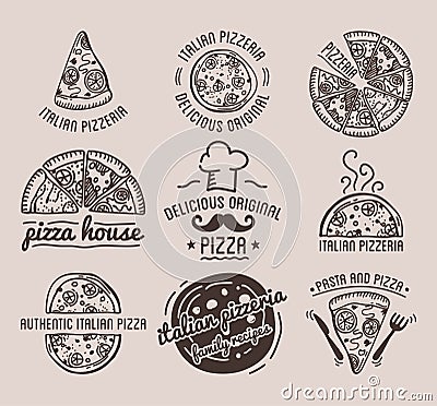 Pizza Label Design Typographic Set. Vector Illustration