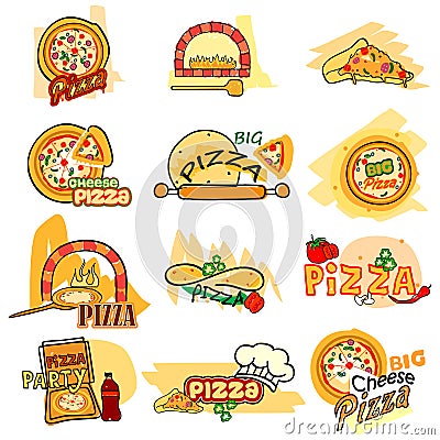 Pizza label tag sticker for Advertisement Vector Illustration