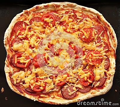 Pizza on a light background, baked in the oven. Stock Photo