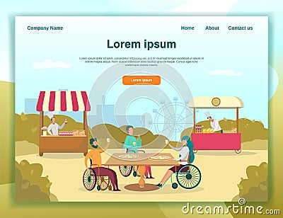 Pizza in Local Park with Friend in Wheelchair Vector Illustration