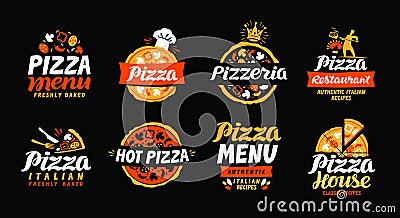 Pizza logo. Collection labels for menu design restaurant or pizzeria. Vector icons Vector Illustration