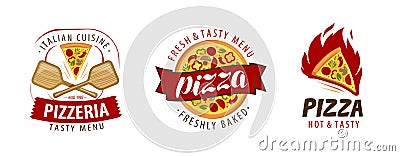 Pizza logo or label. Pizzeria, food concept. Vector illustration Vector Illustration