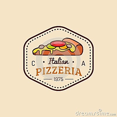 Pizza logo. Vector modern pizzeria emblem, icon. Vintage hipster italian food label. Used for restaurant, cafe, bar menu Vector Illustration