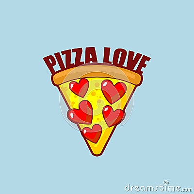 Pizza love symbol. Sign for pizzeria. Piece of pizza with heart Vector Illustration